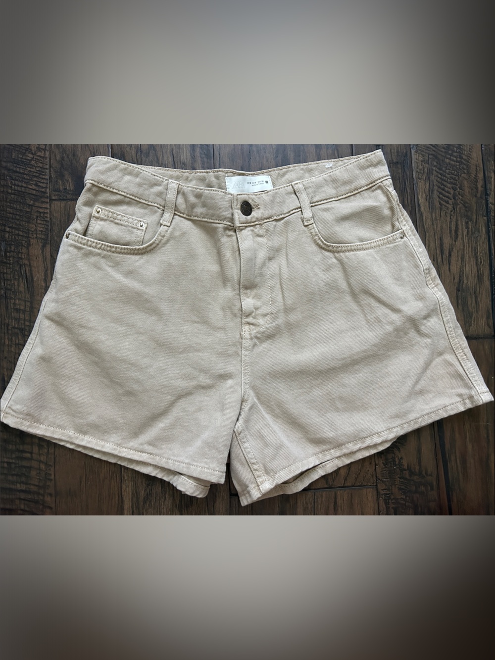 Zara Beige High-Rise Denim Shorts